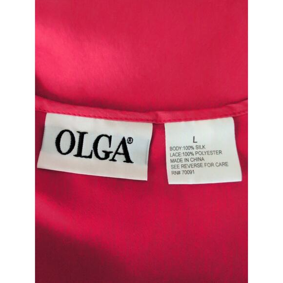 Vintage Olga Red Silk Slip Dress Large Lace Lingerie Y2K Coquette Romantic Fairy - Picture 5 of 6